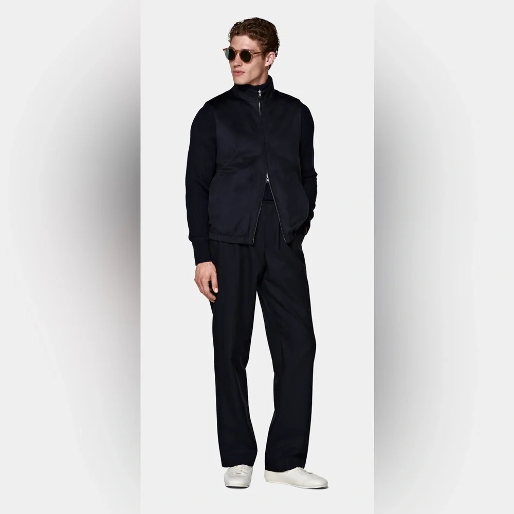 SUIT SUPPLY NAVY REVERSIBLE ZIP VEST